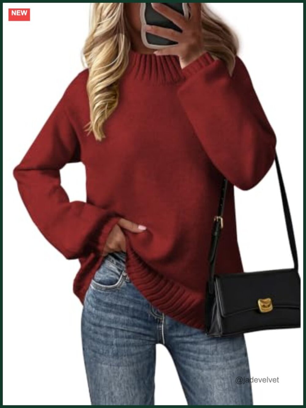 Women's Knit Mock Neck Long Sleeve Pullover Sweater Oversized Loose Fit